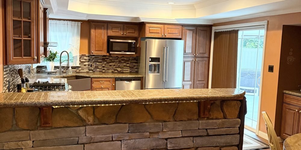 Modern kitchen with stone island at Blooming Farm