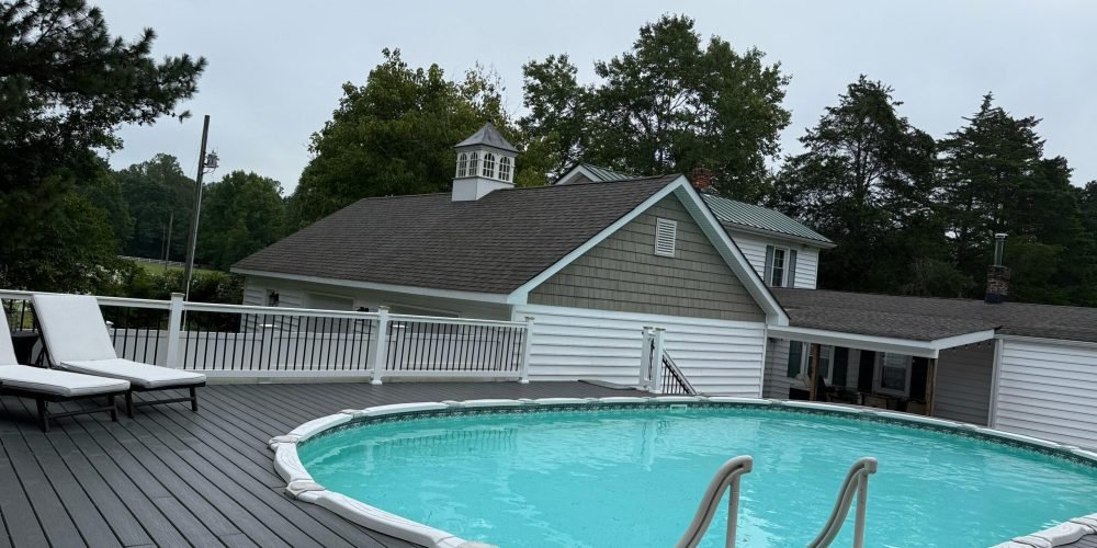 Outdoor round pool on deck at Blooming Farm